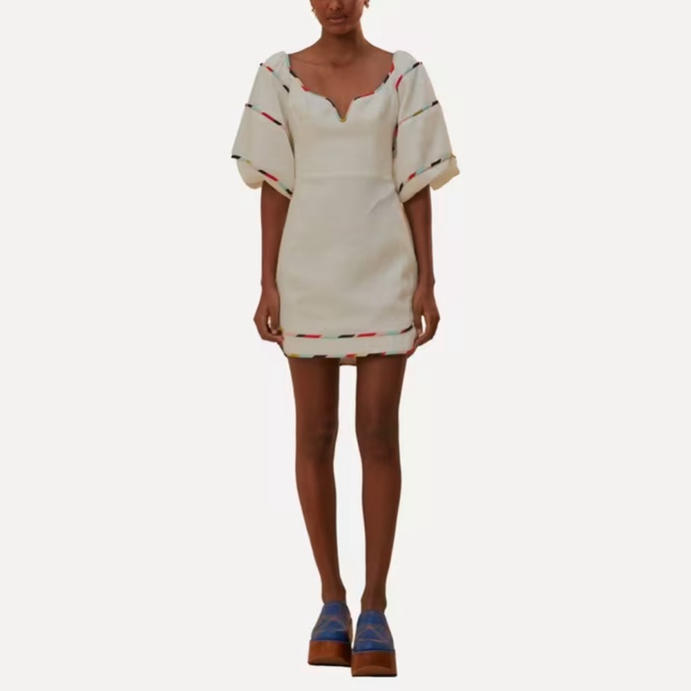 NWT $250 Farm Rio Stripe Trim Linen Minidress Medium